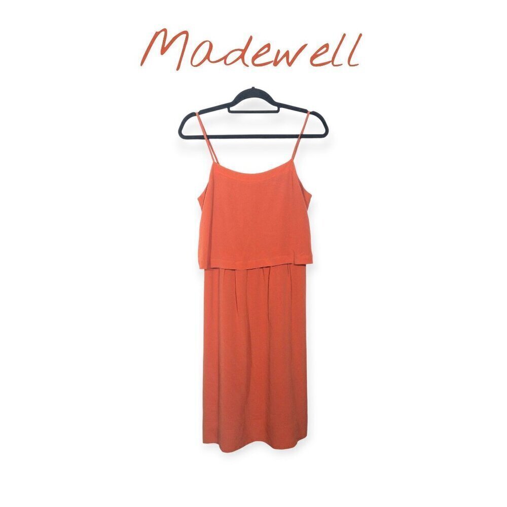 Madewell Orange 100% Silk Dress SZ 4 Cottagecore Slip